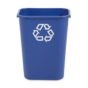 39L Rectangular Plastic Waste Bin, Blue, with recycle logo